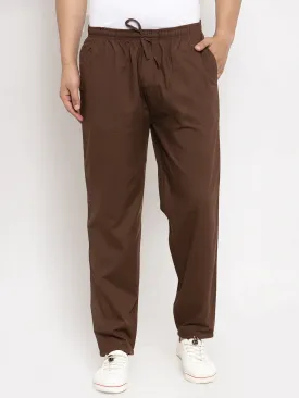 Men'S Brown Solid Cotton Track Pants