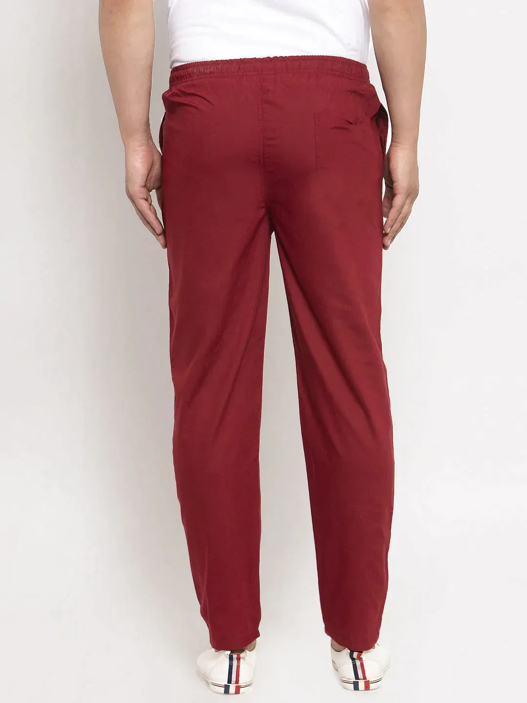 Men'S Maroon Solid Cotton Track Pants