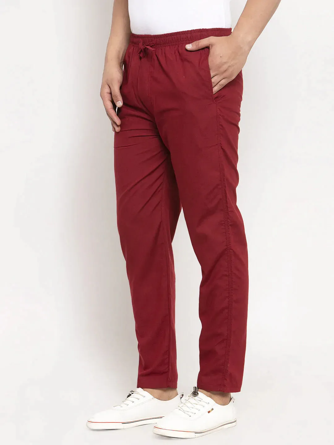 Men'S Maroon Solid Cotton Track Pants