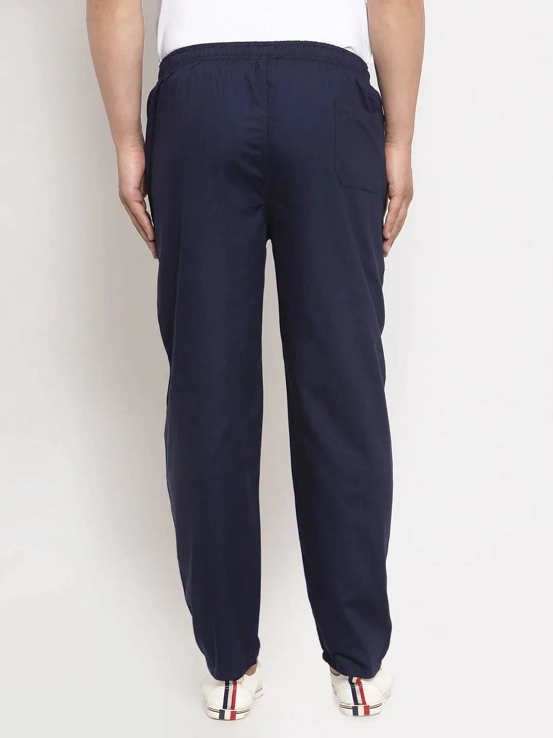 Men'S Navy Blue Solid Cotton Track Pants