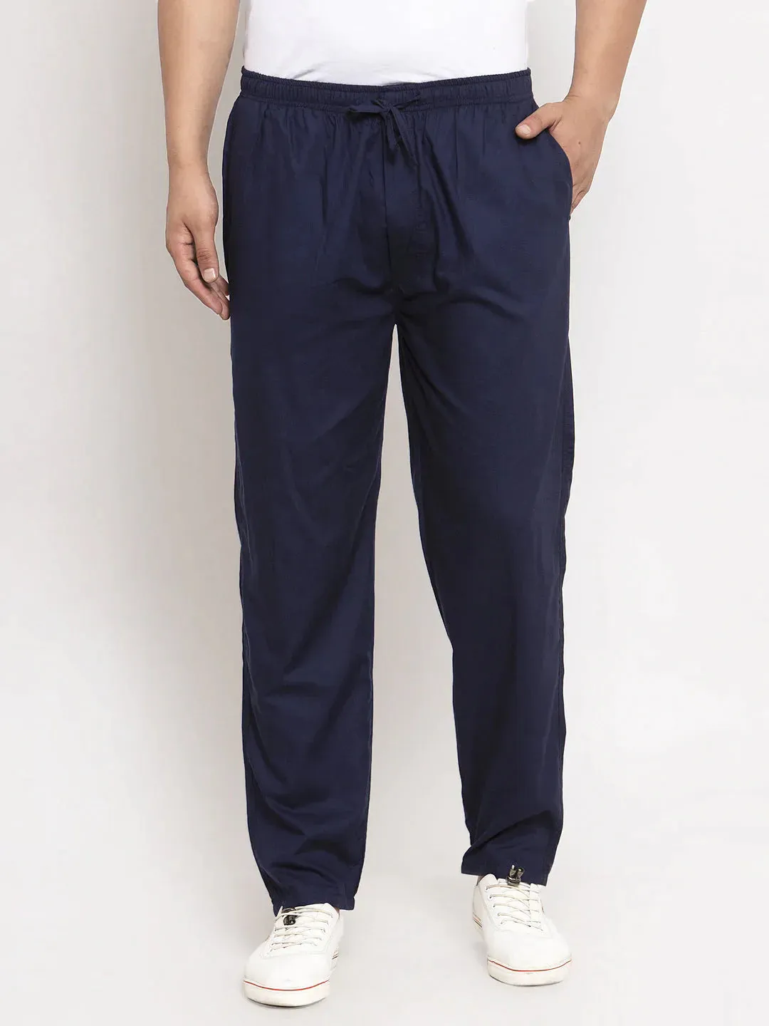 Men'S Navy Blue Solid Cotton Track Pants