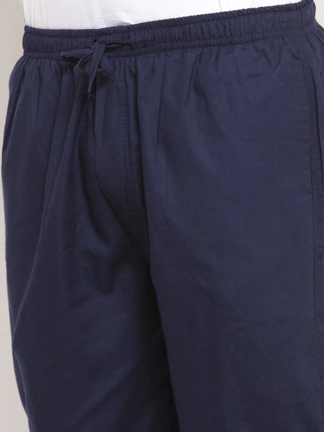 Men'S Navy Blue Solid Cotton Track Pants