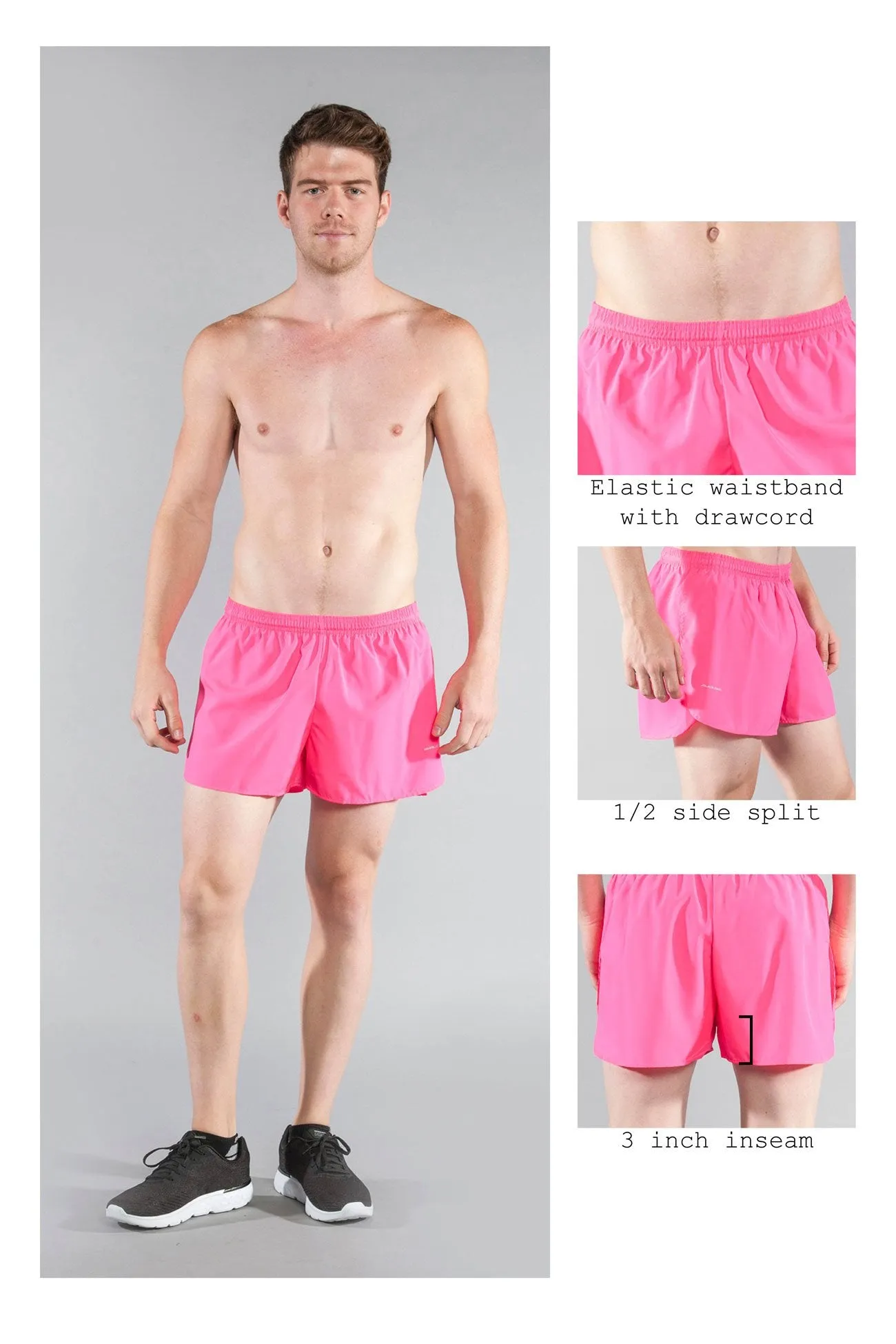 Men's Solid 3" Half Split Trainer Shorts - Hot Pink