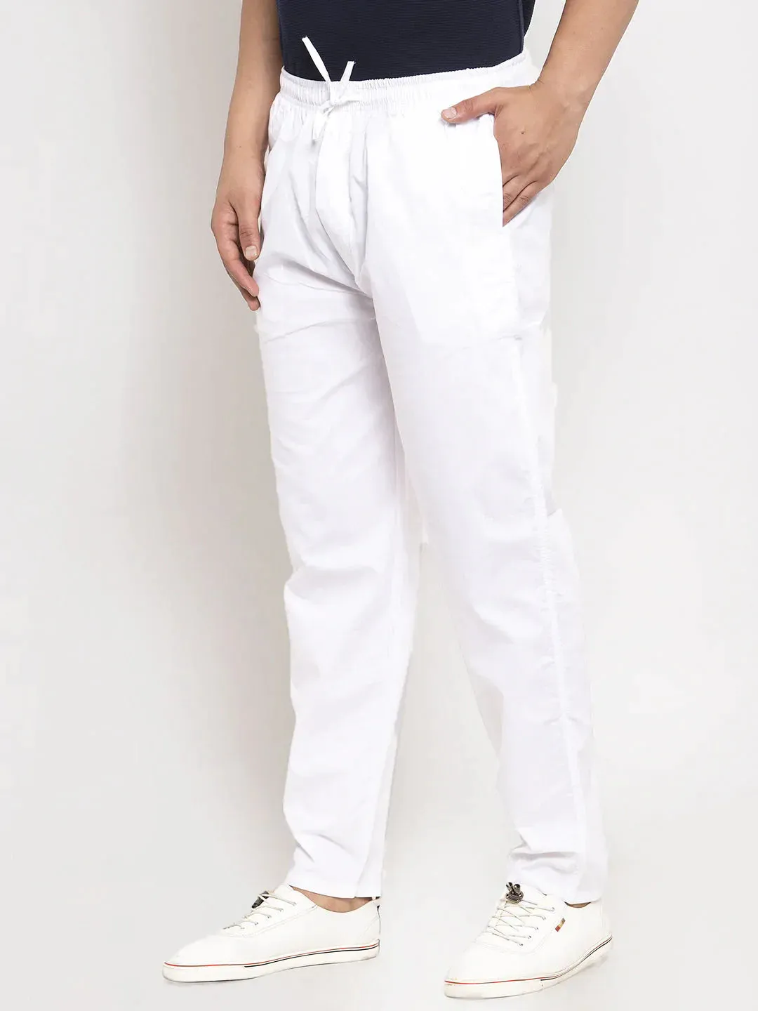 Men'S White Solid Cotton Track Pants