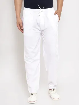 Men'S White Solid Cotton Track Pants