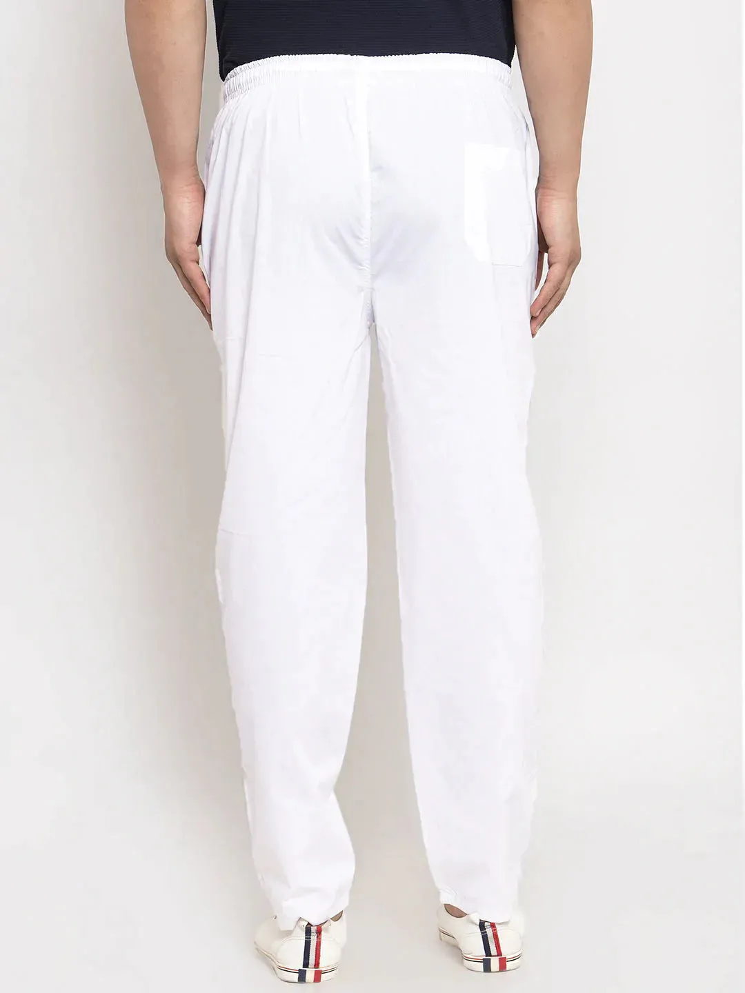 Men'S White Solid Cotton Track Pants