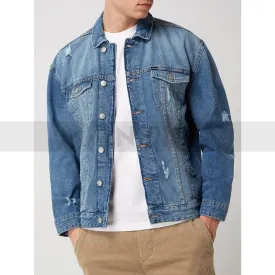 Mid Blue Ripped Denim Jacket