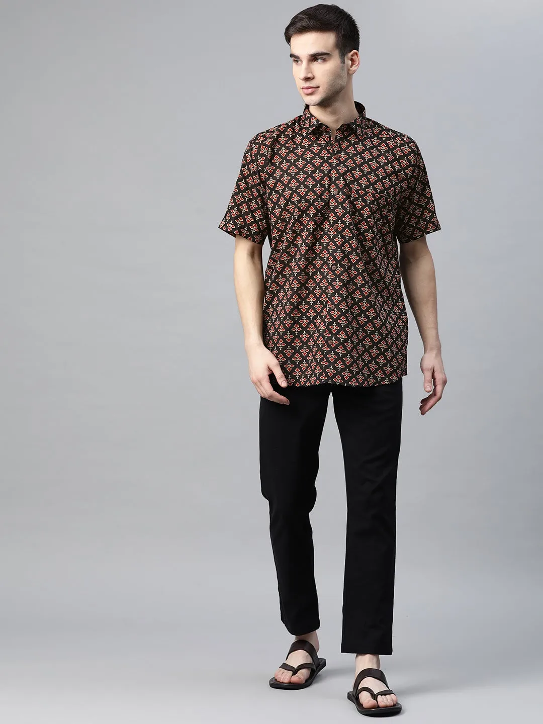 Millennial Men Black Cotton Half Sleeves Shirt-Mmh058