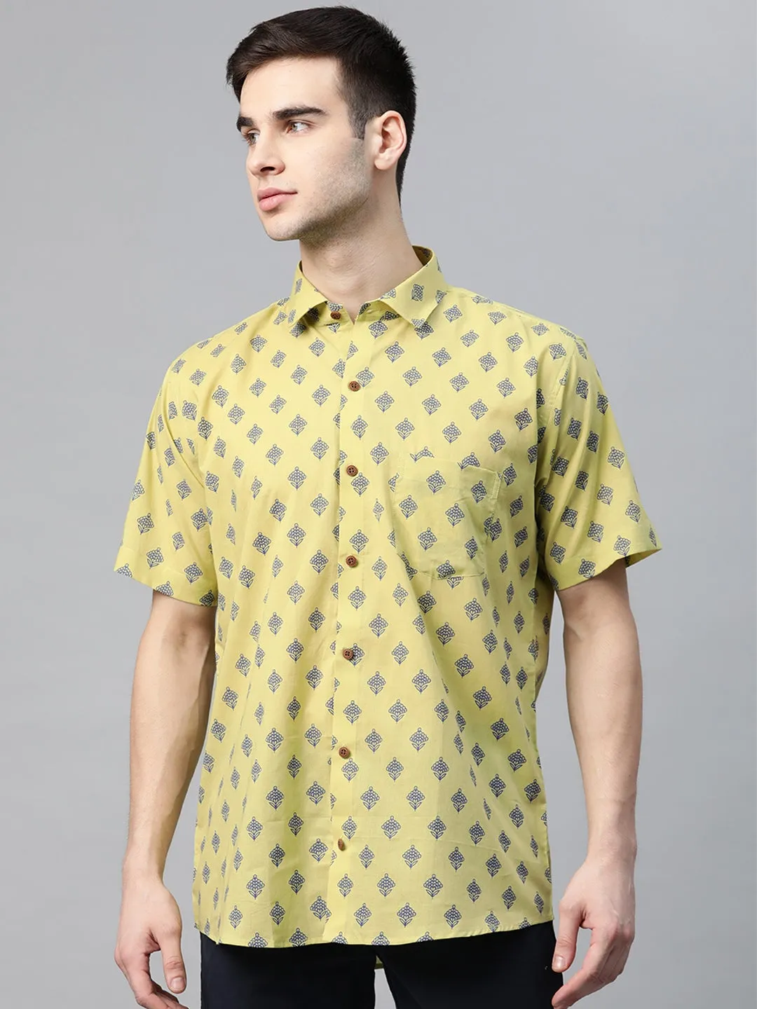 Millennial Men Lime Green Cotton Half Sleeves Shirt-Mmh063