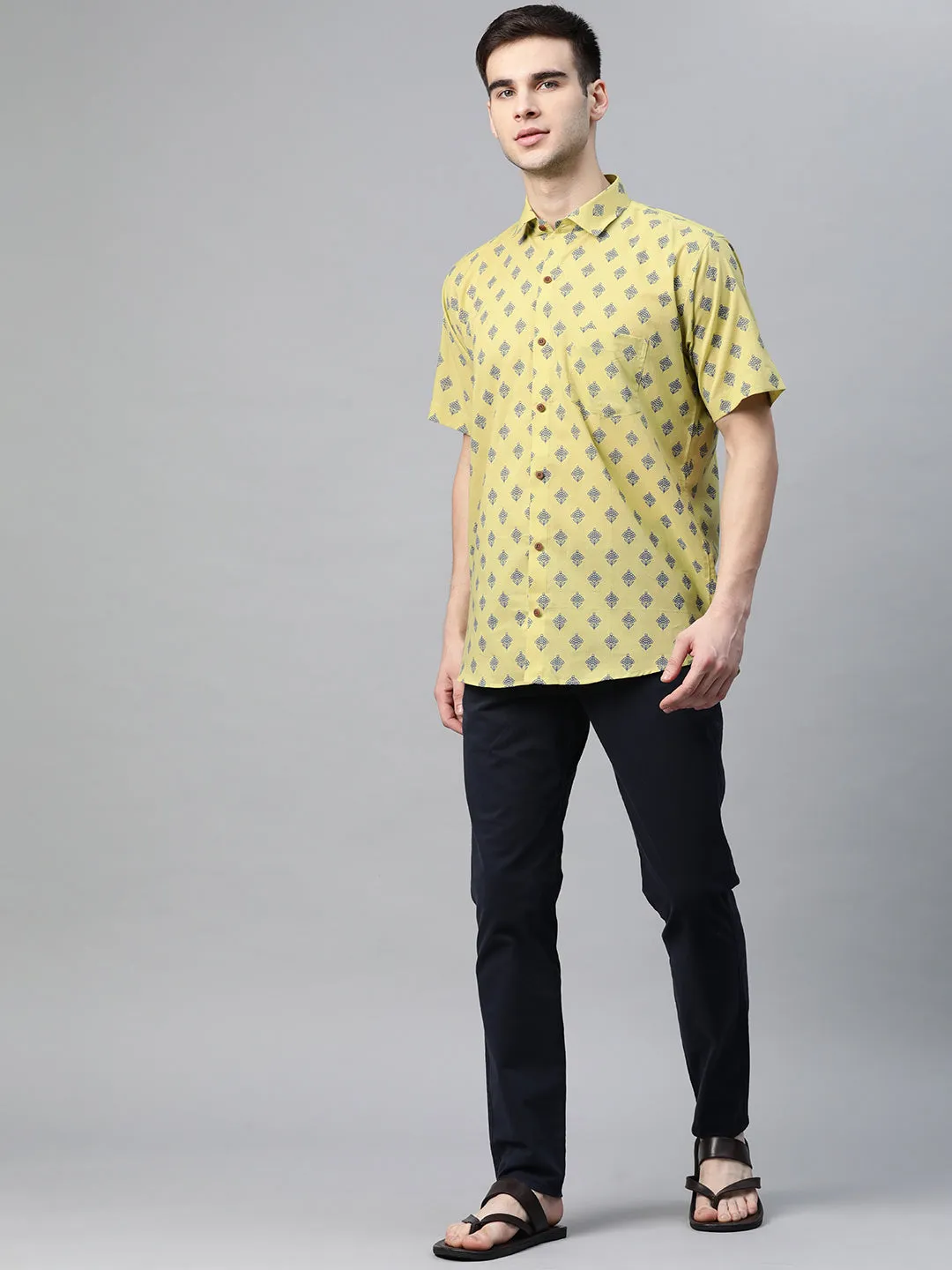 Millennial Men Lime Green Cotton Half Sleeves Shirt-Mmh063