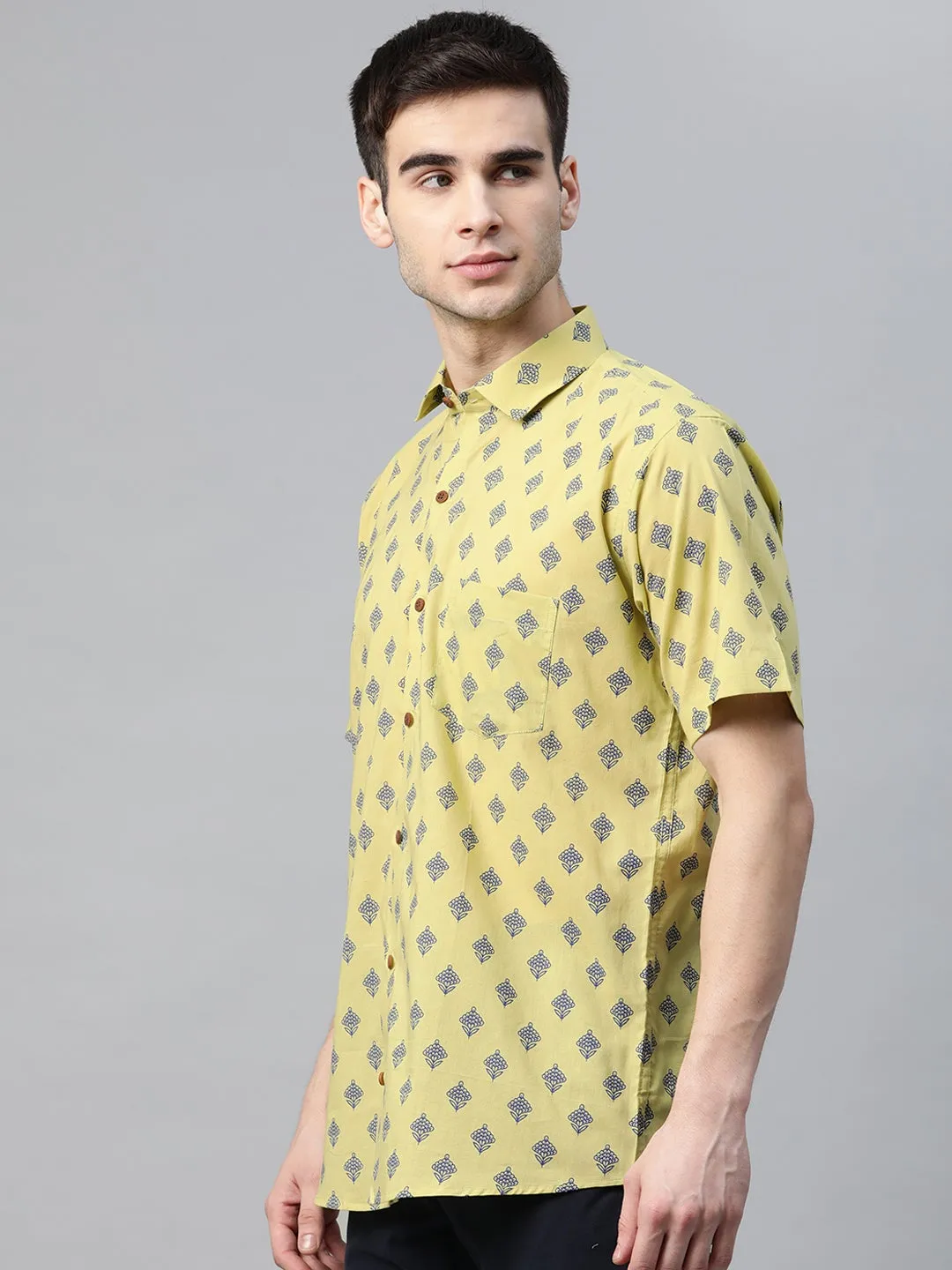 Millennial Men Lime Green Cotton Half Sleeves Shirt-Mmh063