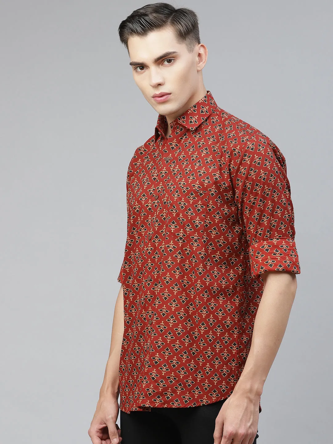 Millennial Men Maroon Cotton Full Sleeves Shirt