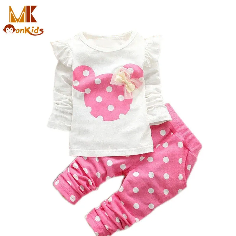 Monkids 2017 New Kids Clothes Girl Baby Long Rabbit Sleeve Cotton Minnie Casual Suits Baby Clothing Retail Children Suits