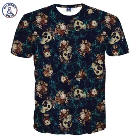 Mr.1991INC Skulls Fashion T-shirt men's 3d Tshirt Short sleeve shirt funny print many skull flowers Asia M/L/XL/XXL LT6