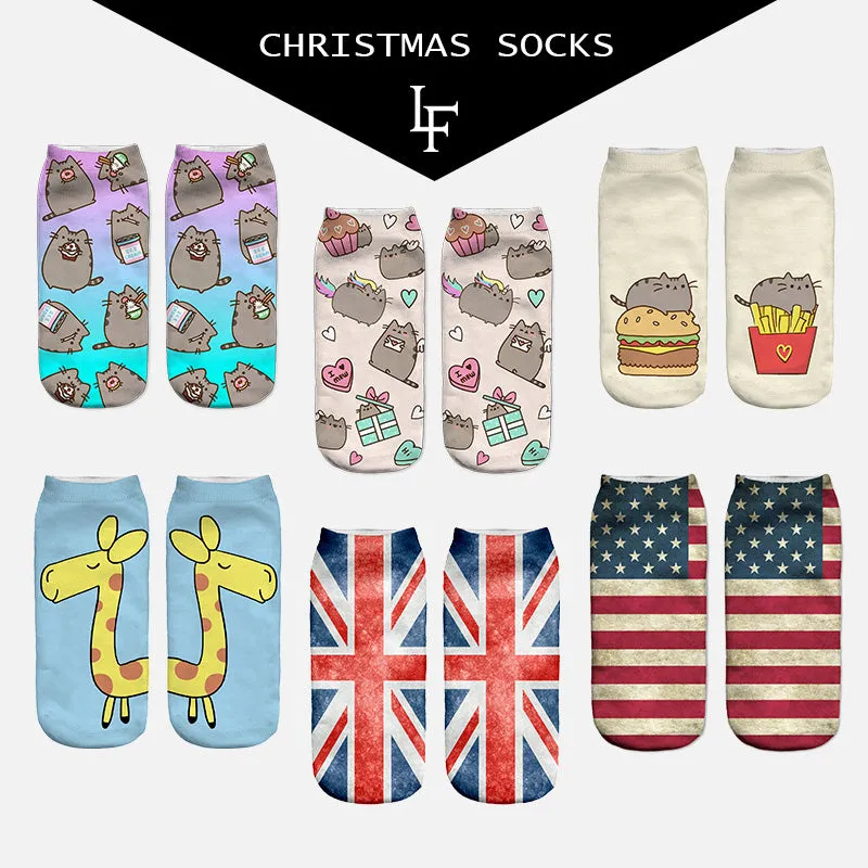 New 3D Print Socks Pusheen Giraffe avocado Flag fish Women Socks Cute  Ankle Sock Multiple Cartoons Casual Type Teenager Socks