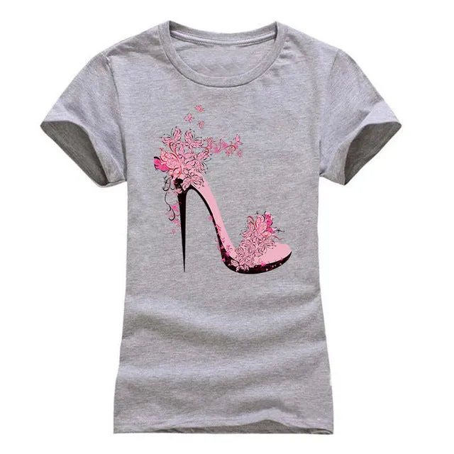 NEW High-heeled Shoes Printing T shirt Women Fashion  Summer Camisetas Women T-Shirt Streetwear Cotton top tees red black grey