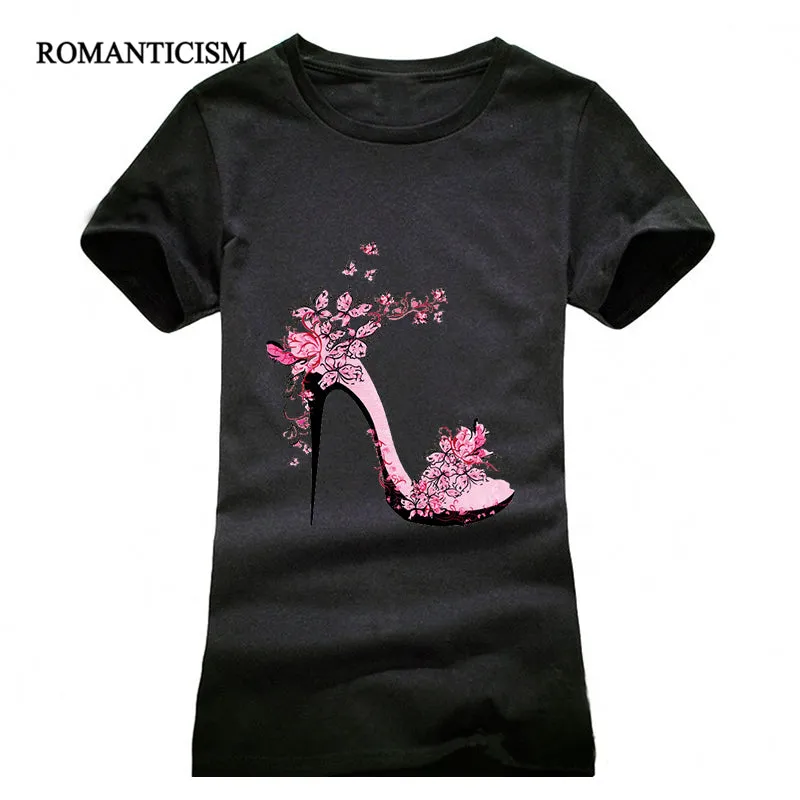 NEW High-heeled Shoes Printing T shirt Women Fashion  Summer Camisetas Women T-Shirt Streetwear Cotton top tees red black grey