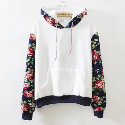 New Retro Flowers Spell Color Long Sleeve Hooded Sweatshirt Women Hoodies Fashion Casual Female Tracksuits S-XL Wholesale