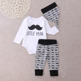 Newborn Infant Baby Boys Tops Letter Little Man Romper   Long Pants Legging Playsuit Baby Boy Clothes Outfit Set 3pcs