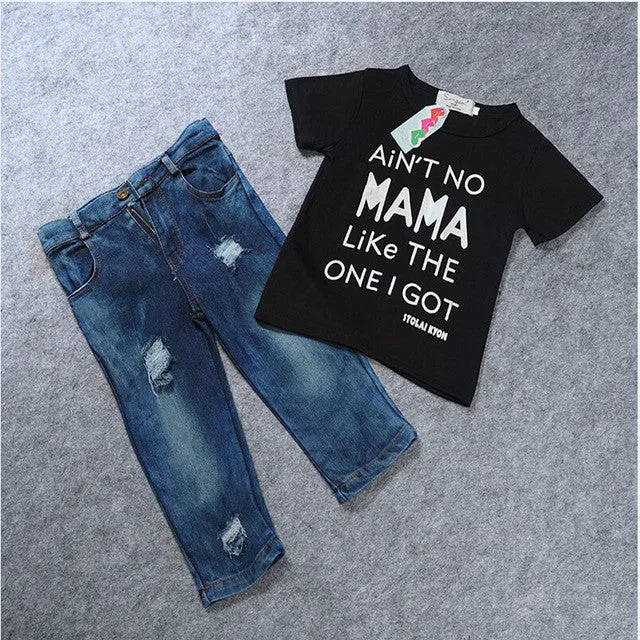 Newborn Toddler Infant Clothing,Cool Baby Boy Clothes outfits,Baby kids T-shirt Top Tee  Ripped Jeans Denim Pants Outfits Set