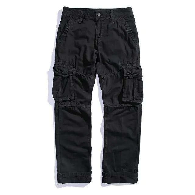 Pants Cargo Men Blue Cotton Full Length Khaki Black Army Green Military Style Many Pockets Casual Pants Male Straight Trousers