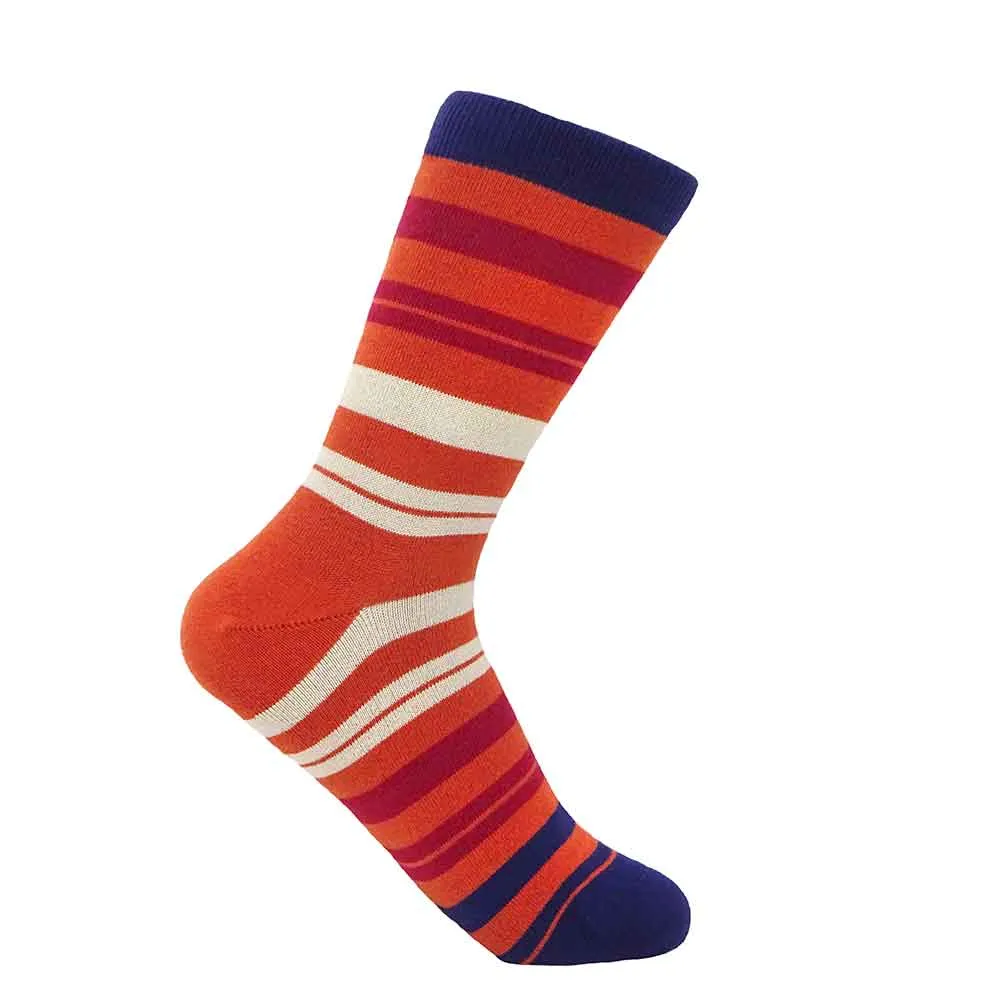 PEPER HAROW Elizabeth Stripe Women's Luxury Cotton Socks - Ginger Orange and Cream