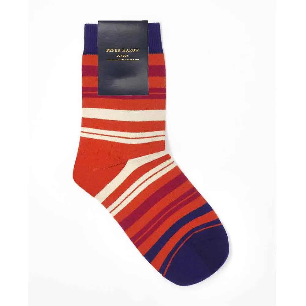 PEPER HAROW Elizabeth Stripe Women's Luxury Cotton Socks - Ginger Orange and Cream