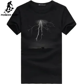 Pioneer Camp Lightning Printed T-Shirt Men Black T Shirt Mens Fashion men T Shirts Casual brand Clothing Cotton 3D Tshirt 405043