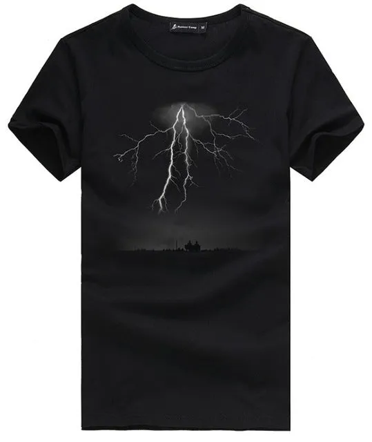 Pioneer Camp Lightning Printed T-Shirt Men Black T Shirt Mens Fashion men T Shirts Casual brand Clothing Cotton 3D Tshirt 405043