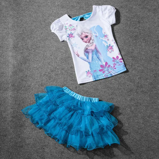 Retail 2017 New Summer Kids Girls Clothing Set Elsa t shirt   Dress Cotton Baby Girls Suits Set fashion Children Girl Clothes