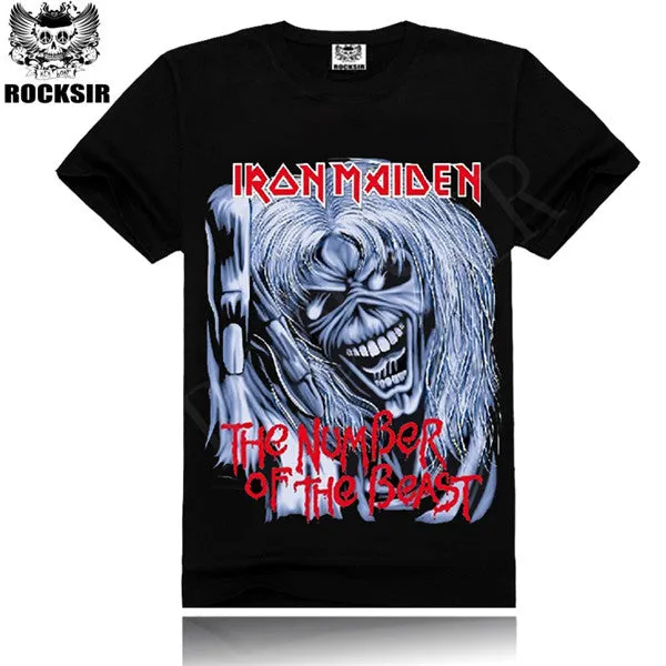 ROCKSIR Hot sale skulls 3d printed men tshirts cotton black T-shirt males fashion iron maiden tops tee rock casual street shirts