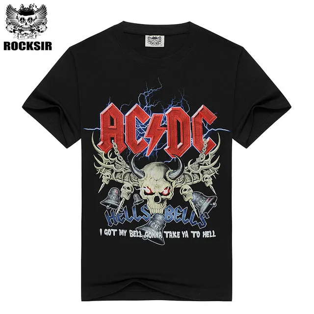 [Rocksir] print men's t-shirts 2016 Fashion AC DC rock band tanks Tee Cool black t shirt personality t shirt for Mens brand tops