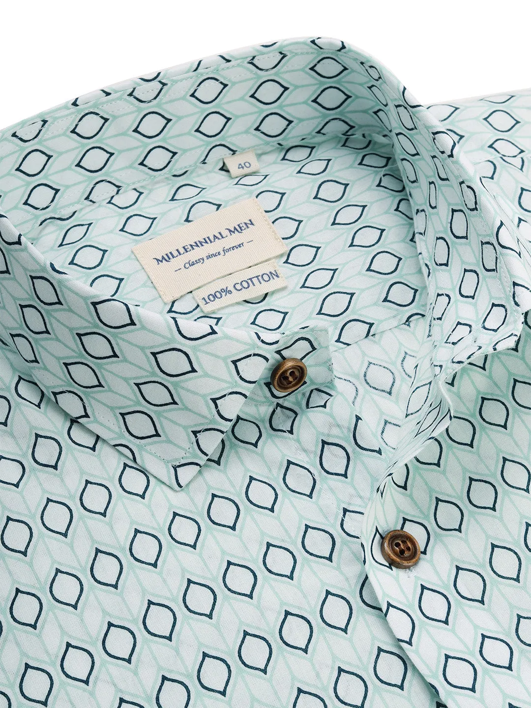 Sea Green Cotton Short Sleeves Shirts For Men-Mmh046