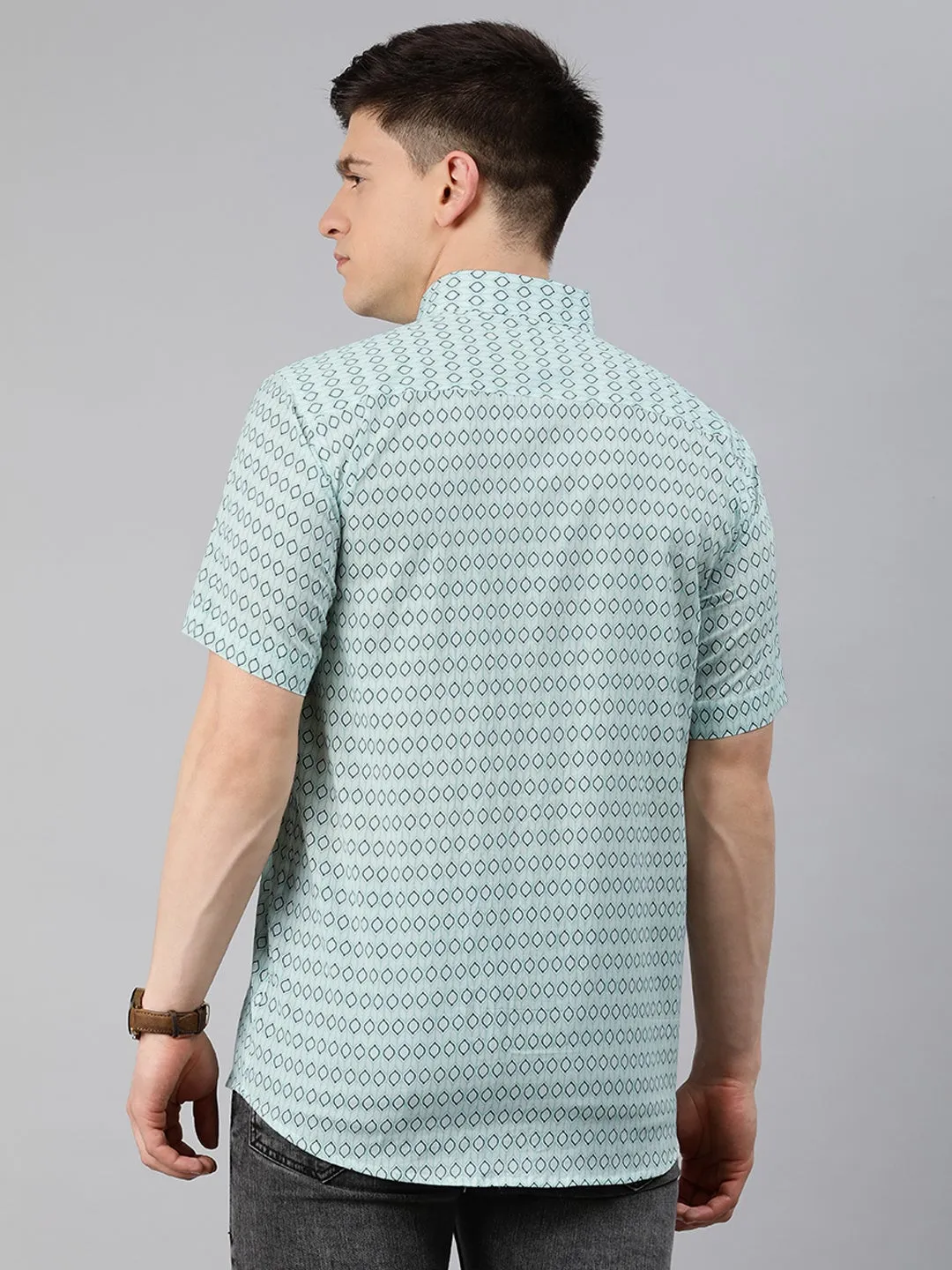 Sea Green Cotton Short Sleeves Shirts For Men-Mmh046