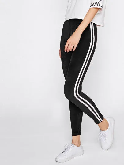 Side stripe velvet leggings