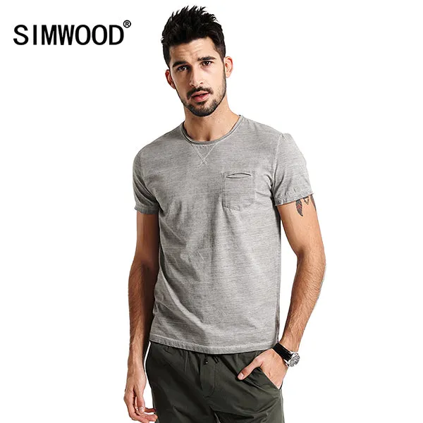 SIMWOOD 2017 New Spring  Summer T shirts Men Fashion curling short - sleeved Slim stretch Vintage Tees TD1129