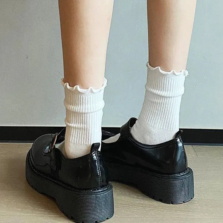 Solid Color Mid Calf Socks with Ruffle | Lolita Frilly Socks