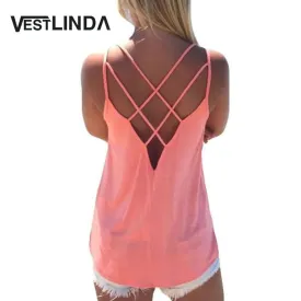 Summer 2017 Sexy Women Tank Top Ladies Camisole Sleeveless Strap Vest Backless Tops Solid Criss Cross Loose Feminino Crop Top