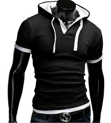 T Shirt Men Brand 2017 Fashion Men'S Hooded Collar Sling T Shirt Men Short Sleeve Slim Male Tops Large Size 4XL QSP