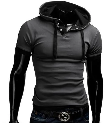 T Shirt Men Brand 2017 Fashion Men'S Hooded Collar Sling T Shirt Men Short Sleeve Slim Male Tops Large Size 4XL QSP