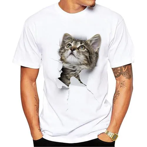 TEEHEART 3D Cute Cat T-shirts Women Summer Tops Tees Print Animal T shirt Men o-neck short sleeve  Fashion Tshirts  Plus Size