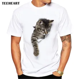 TEEHEART 3D Cute Cat T-shirts Women Summer Tops Tees Print Animal T shirt Men o-neck short sleeve  Fashion Tshirts  Plus Size