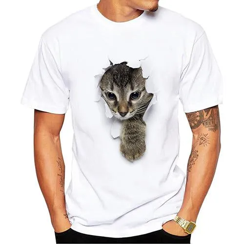 TEEHEART 3D Cute Cat T-shirts Women Summer Tops Tees Print Animal T shirt Men o-neck short sleeve  Fashion Tshirts  Plus Size