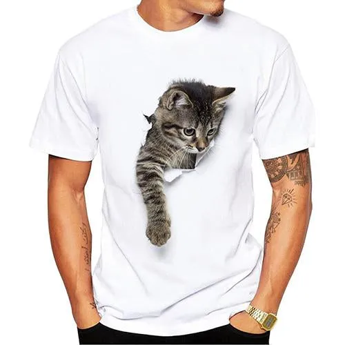 TEEHEART 3D Cute Cat T-shirts Women Summer Tops Tees Print Animal T shirt Men o-neck short sleeve  Fashion Tshirts  Plus Size