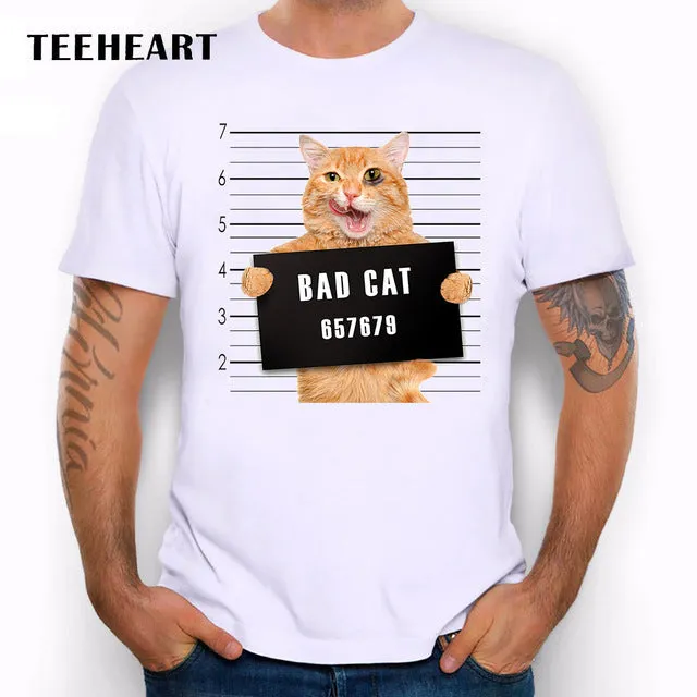 TEEHEART Men's Bad Cat Police Dept Print T-Shirt Cool Cat t shirt men summer White T shirt  hipster Tees la062