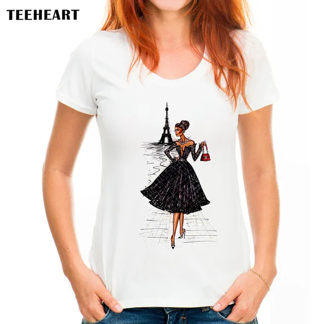 TEEHEART Vintage Fashion Paris Girl Shirt Women T Shirt Tops For Women Camiseta Top Retro Tops px220