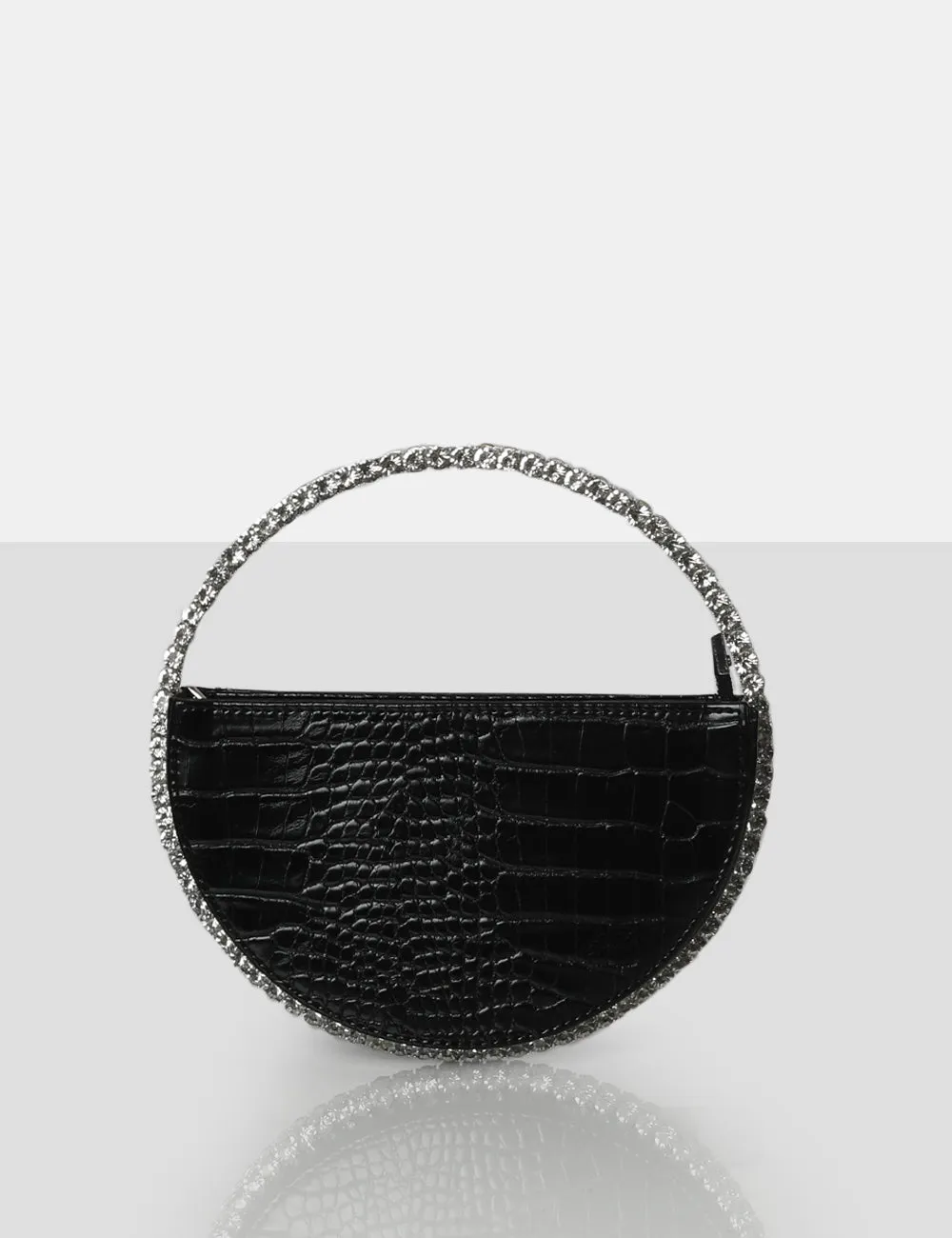 The Alessia Black Croc Circle Diamante Mini Handbag