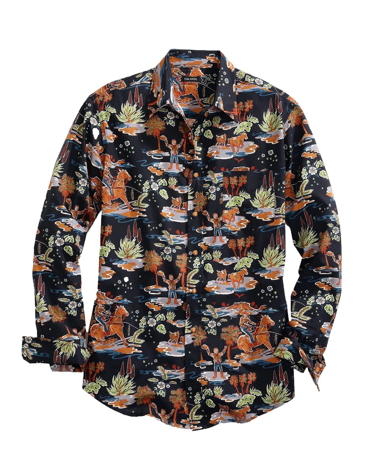 Tin Haul Mens Black 100% Cotton Hawaiian Rodeo L/S Shirt