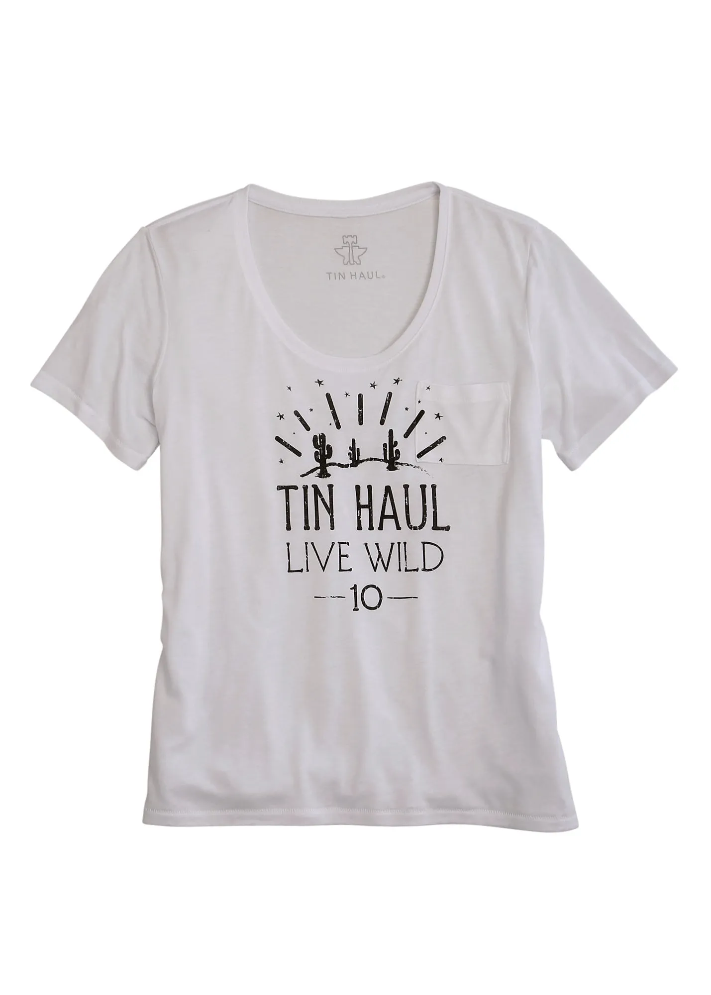 Tin Haul Womens White Polyester Live Wild 10 S/S Cactus T-Shirt