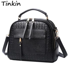 Tinkin New Arrival Knitting Women Handbag Fashion  Weave Shoulder Bag Small Casual Cross Body Bag Retro Totes